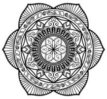 Floral mandala pattern in black outline on white background vector