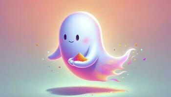 Featuring a gentle, translucent ghost in a serene setting, offering vibrant Holi powder. AI Generative photo