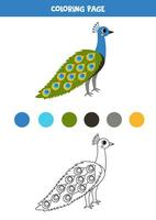 Color cute cartoon peafowl. Worksheet for kids. vector