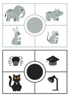 Learning colors worksheet for kids. Gray and black color flashcard. vector