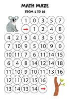 Get cute koala to the eucalyptus tree by counting to 16. vector