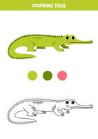 Coloring page with cute cartoon gavial. Worksheet for children. vector