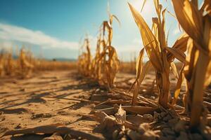 A Corn Crops Struggle with Drought, ai generative photo