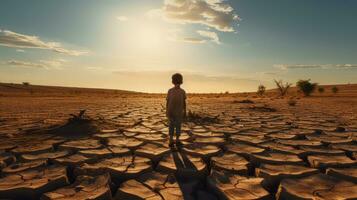 A Child Amidst a Harsh Drought-Stricken Environment, ai generative photo
