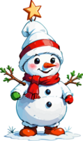 Cute Christmas Snowman Cartoon Clip Art AI Generative png