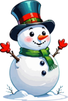 Cute Christmas Snowman Cartoon Sticker AI Generative png