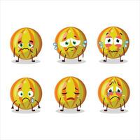 Yellow candy cartoon character with sad expression vector