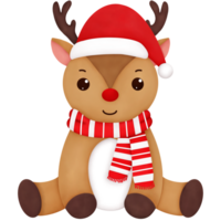 Watercolor Christmas Reindeer wearing Santa Claus Hat and Scarf. png