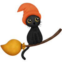 aquarelle Halloween noir chat séance sur une manche à balai png