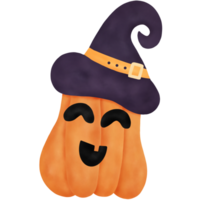 aquarelle effrayant citrouille avec sorcière chapeau. Halloween citrouille png