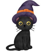 waterverf halloween zwart kat met heks hoed png