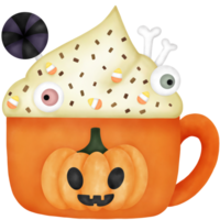 Watercolor Halloween Drink with Eye Ball Jelly, Candy, Bone Jelly, Sugar Flakes and Whipped Cream. png