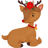 Watercolor Christmas Reindeer wearing a Crown of Poinsettia Christmas Flower. png