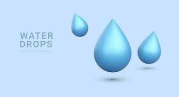 3d realistic water drops isolated on blue background. Vector illustration