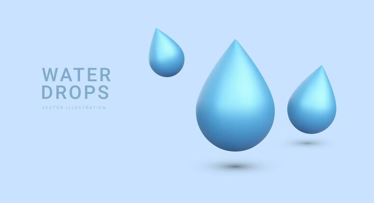 3d realistic water drops isolated on blue background. Vector illustration