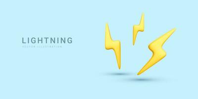 3d realistic flash lightnings on blue background. Vector illustration