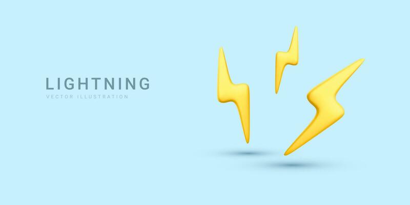 3d realistic flash lightnings on blue background. Vector illustration