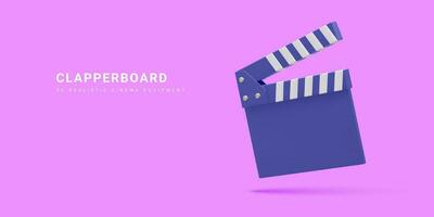 3d realistic clapperboard isolated on light background. Vector illustration