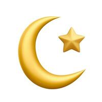 3d realistic golden crescent moon with star. Decorative vector elements for muslim holidays. Vector illustration