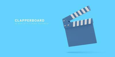 3d realistic clapperboard isolated on light background. Vector illustration