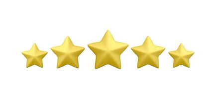 3d realistic five golden stars isolated on white background. Customer rating feedback concept from the client about employee for mobile applications or websites. Vector illustration