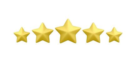 3d realistic five golden stars isolated on white background. Customer rating feedback concept from the client about employee for mobile applications or websites. Vector illustration