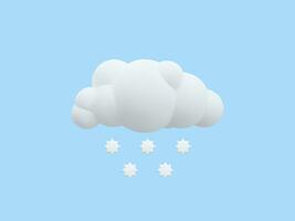 3d realistic cloud with snowflakes in cartoon style isolated on blue background. Weather forecast icon. Vector illustration