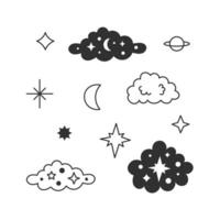 Night sky space elements doodle set vector