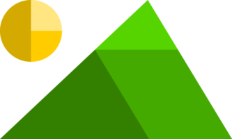 Cute triangle mountain with sun sunshine valley drawing doodle icon png
