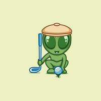 cute cartoon alien playing golf vector