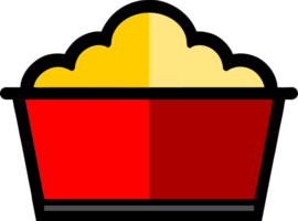 Popcorn in red bucket snack icon png