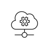 Gear in Cloud Store Isolated Line Icon. Perfect for web sites, apps, UI, internet, shops, stores. Simple image drawn with black thin line vector