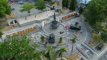 Gorontalo, Indonesia - September 07, 2023 - Aerial view of Nani Wartabone Monument at Taruna Remaja Square photo