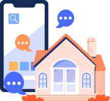 Hand Drawn House or shop with a smartphone in the concept of real estate online in flat style png