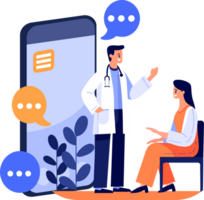 Hand Drawn Doctor and patient characters with smartphone in online medicine concept in flat style png