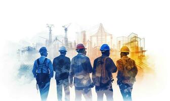 Double exposure of worker group. Construction engineer civil team work banner AI Generated photo