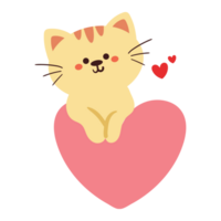 hand drawing cartoon cat with big pink heart sticker. cute animal drawing for sticker, icon png