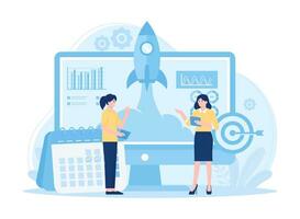 Project launch target  concept flat illustration vector