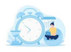 Workers carry out time management concept flat illustration vector