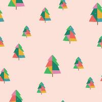 Patchwork Christmas tree seamless pattern. Pink winter holiday repeat background with quilt fur trees. Vector New Year print, wrap paper, packaging, wallpaper, textile, fabric, simple surface design.