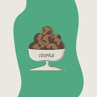 handmade chocolates in retro style. Truffle in a bowl. Truffle candies in retro style. vector