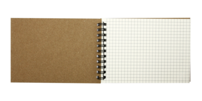 The notebook has grid lines with a looped spine on transparent background png file