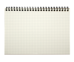 The notebook has grid lines with a looped spine on transparent background png file