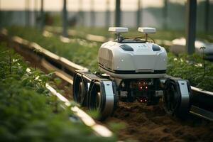 Agriculture robotic and autonomous car working in smart farm, ai generative photo