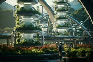 A futuristic and sustainable farm with vertical agriculture, ai generative photo