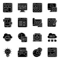 paquete de iconos sólidos de optimización de motores de búsqueda vector