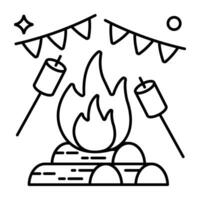 Conceptual flat design icon of roasting marshmallows vector