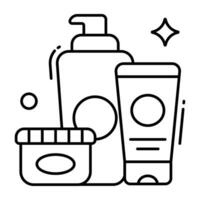 A flat design icon of hand wash with face wash and cream, toiletries vector