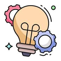 Gears with lightbulb, flat design icon of idea generation vector