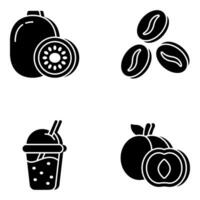 Pack of Fruits and Drink Solid Icons vector